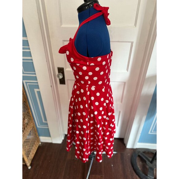 VTG Y2K Red with White Polka Dot Halter Top Swing Dress Golightly Large - Picture 3 of 6